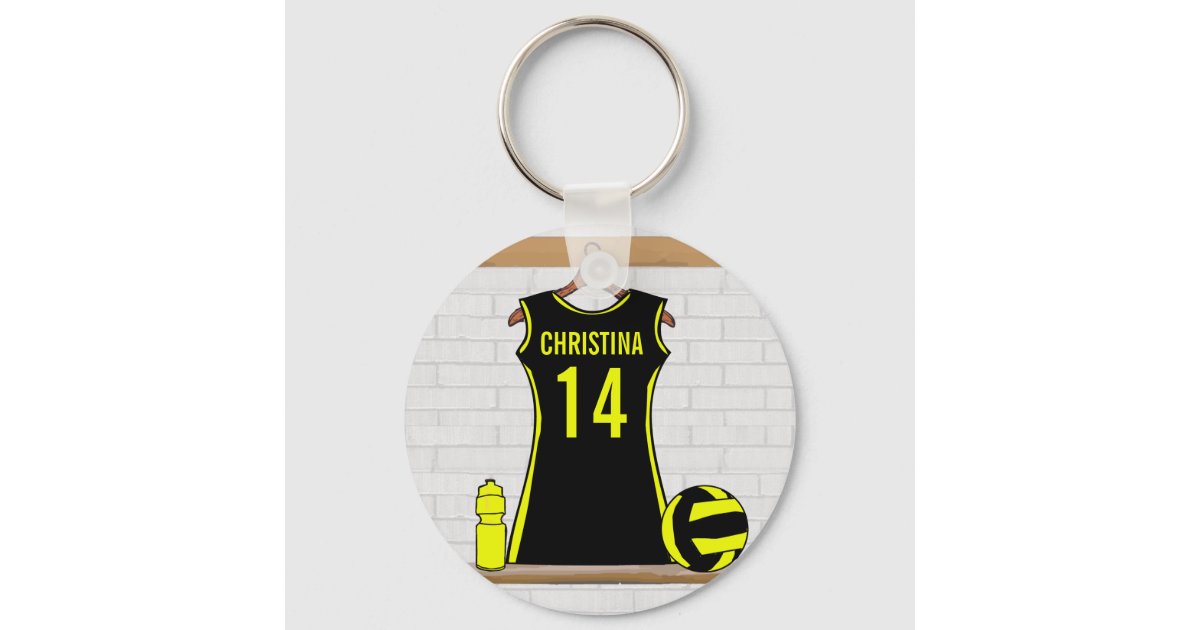 Custom Netball Uniform black yellow Keychain | Zazzle