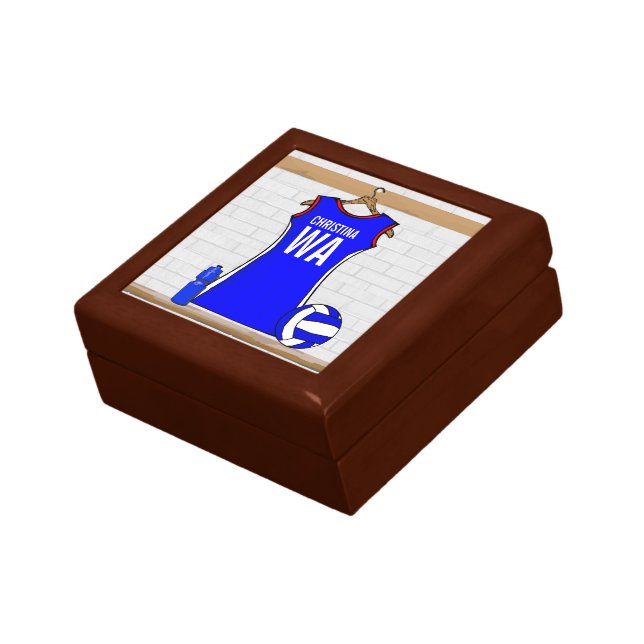 Custom Netball Uniform Blue with red and White Gift Box (Side)