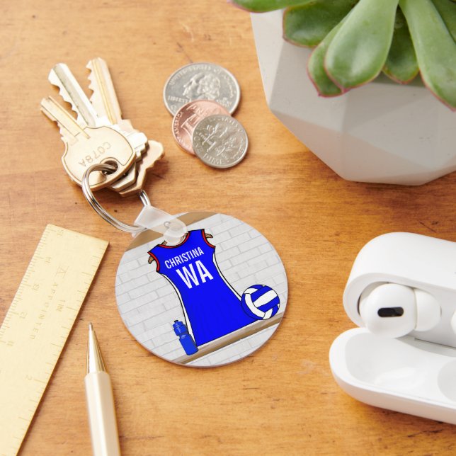 Custom Netball Uniform Blue with Red and White Keychain (Desk)