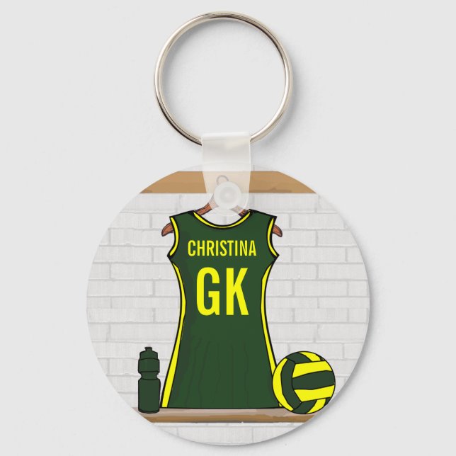 Custom Netball Uniform Green with Yellow Keychain (Front)