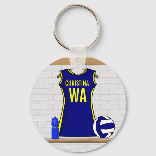 Custom Netball Uniform Navy yellow Keychain (Front)