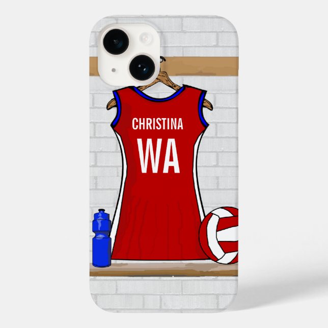 Custom Netball Uniform Red with Blue and White Case-Mate iPhone Case (Back)