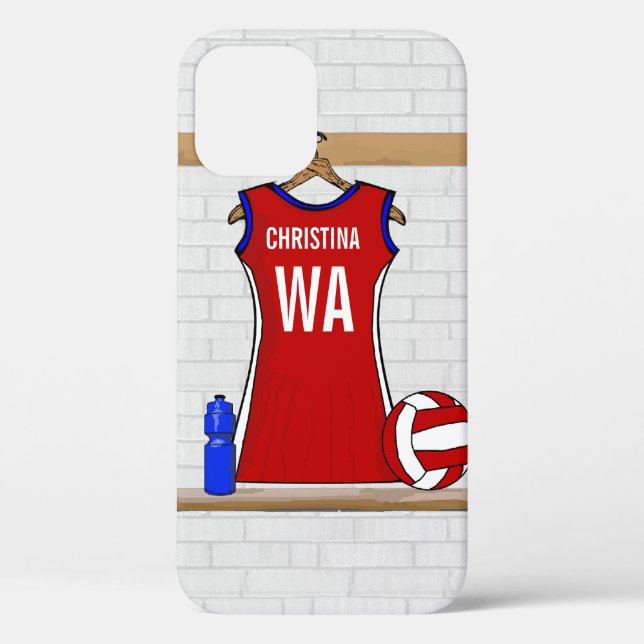 Custom Netball Uniform Red with Blue and White Case-Mate iPhone Case (Back)