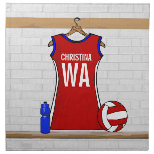 Custom Netball Uniform Red with Blue and White Cloth Napkin