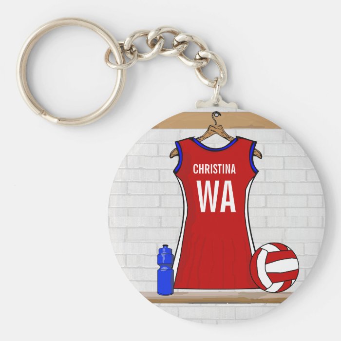 Custom Netball Uniform Red with Blue and White Key Chain