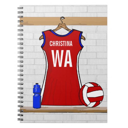 Custom Netball Uniform Red with Blue and White Notebook