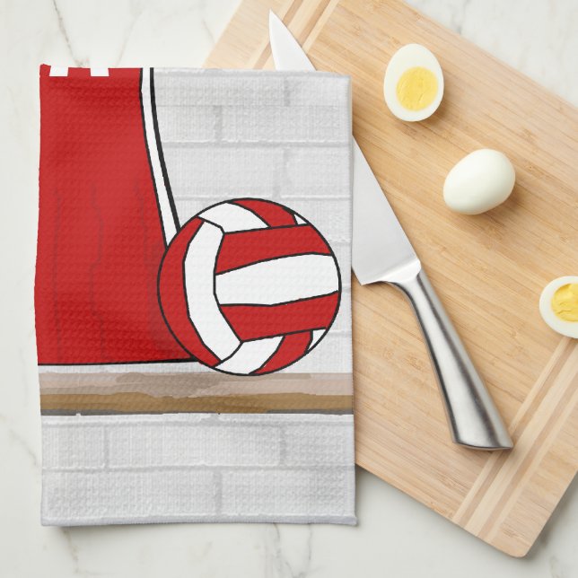 Custom Netball Uniform Red with Blue and White Towel (Quarter Fold)