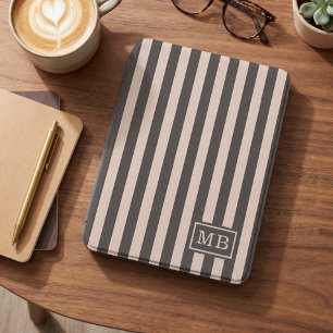 Custom Neutral Beige Brown Black Striped Pattern Kindle Cover