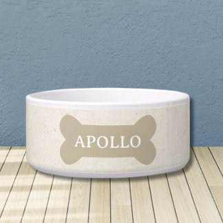 Custom Neutral Bone and Pet Name Dog Bowl