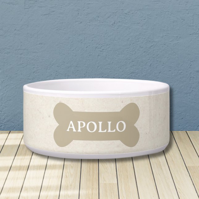 Custom Neutral Bone and Pet Name Dog Bowl (Customize this fun, neutral dog bowl with your pet's name! )