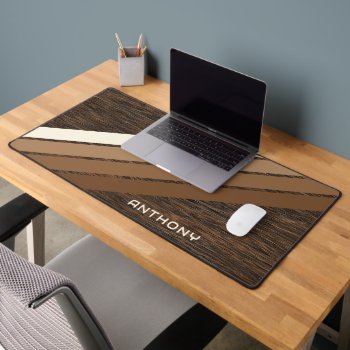 Custom Neutral Brown Stripes Art On Faux Wood Desk Mat by CaseConceptCreations at Zazzle