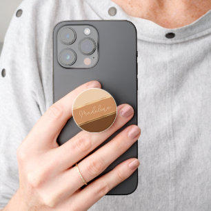 Custom Neutral Brown Tan Beige Stripes Pattern PopSocket