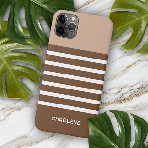 Custom Neutral Earth Tones White Stripes Pattern iPhone 11 Pro Max Case