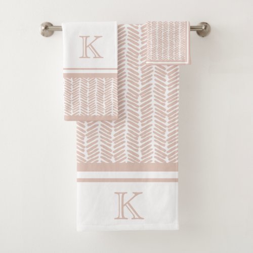 Custom Neutral Earthy Sand Zigzag Stripes Art Bath Towel Set