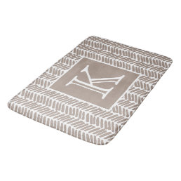 Custom Neutral Earthy Taupe Zigzag Art Stripes  Bath Mat