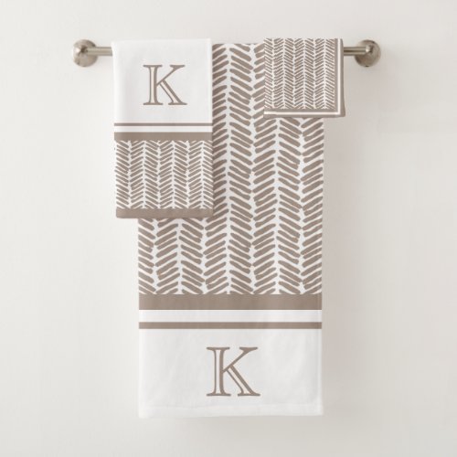 Custom Neutral Earthy Taupe Zigzag Art Stripes  Bath Towel Set