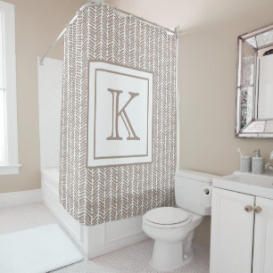 Custom Neutral Earthy Taupe Zigzag Art Stripes  Shower Curtain