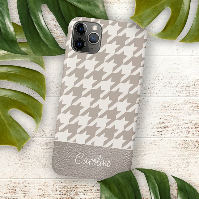 Custom Neutral Ivory Taupe Houndstooth Pattern Iphone Case (Creator Uploaded)