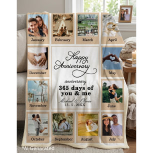 Custom Neutral Modern 12 Photo First Anniversary Fleece Blanket