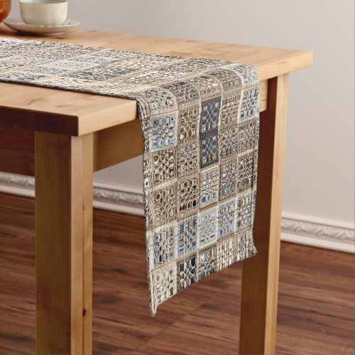Custom neutral mosaic tile art short table runner