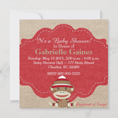 Custom Neutral Sock Monkey Baby Shower Invitation