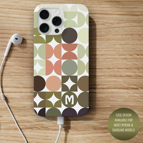 Custom Neutral Tan Olive Green Black Retro Pattern iPhone 15 Pro Max Case