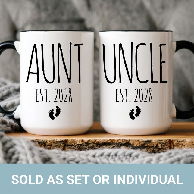 Custom New Aunt and Uncle Mug Set Baby Reveal Gift (Custom New Uncle Coffee Mug Pregnancy Announcement Gift, New Aunt and Uncle Mug Set Baby Reveal Gift)