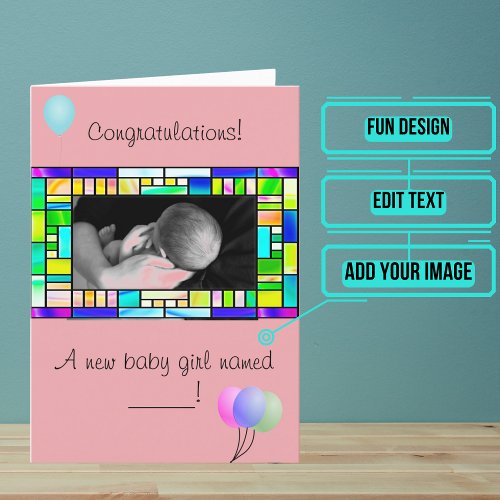Custom New Baby Girl Congratulations Card