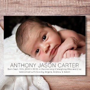 Custom New Baby Newborn Boy Birth Stats   PHOTO Announcement