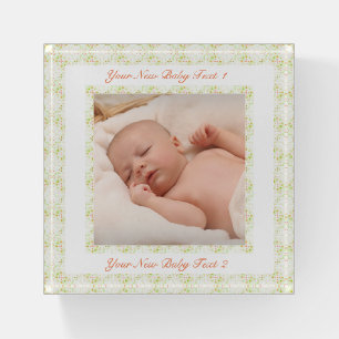 Custom New Baby Spring Green Orange Photo Block Paperweight