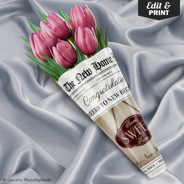  Custom New Home Gift Housewarming Flower Bouquet Wrapping Paper Sheets (Custom New Home Gift Housewarming Flower Bouquet Wrapping Paper Sheets)