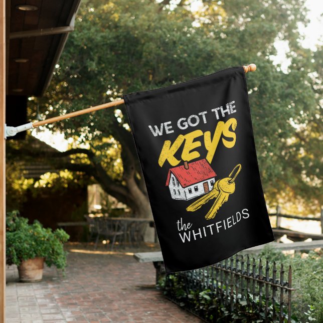Custom New Home Owners Housewarming Party House Flag (In SItu)