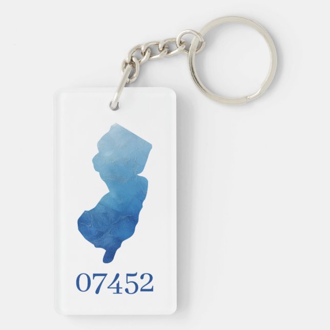 Custom New Jersey State Shape Zip Code New Home Keychain (Back)