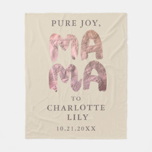 Custom New Mama Baby Name Date Birth Sand Blush Fleece Blanket
