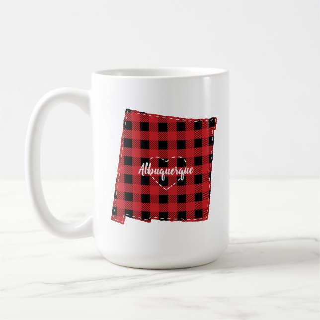 Custom New Mexico Hometown State Plaid Christmas Coffee Mug (Left)