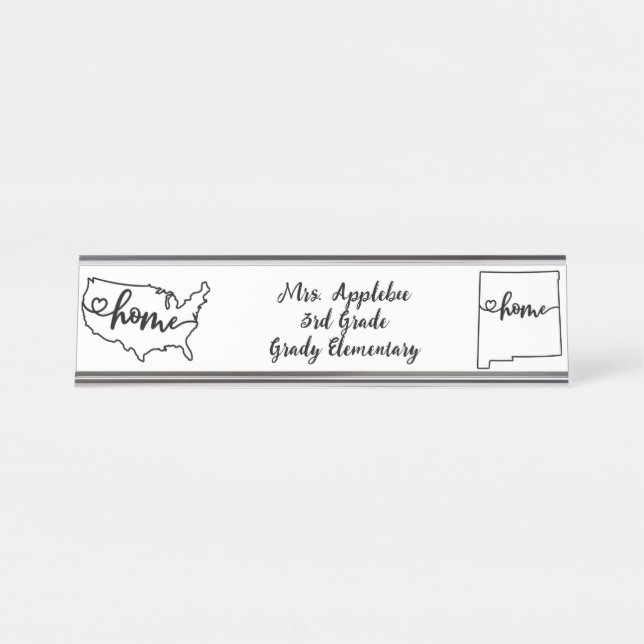 Custom New Mexico State US Home Line Art Desk Name Plate (Front)