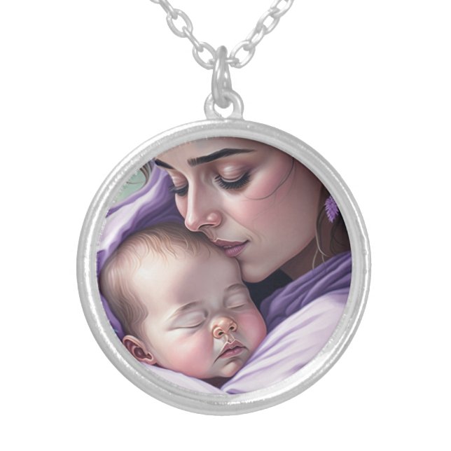 Custom New Mom and Baby Love Bond Keepsake Locket Silver Plated Necklace (Front)
