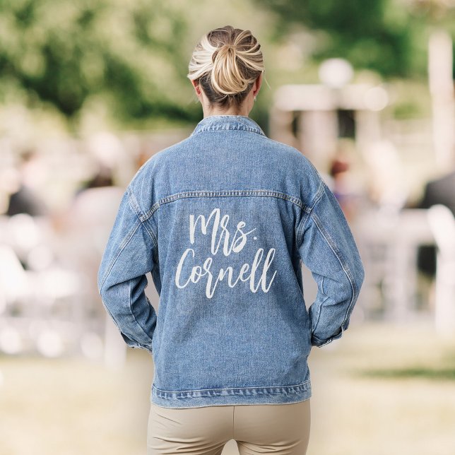 Custom New Mrs Bride Wedding Modern Script Denim Jacket (Creator Uploaded)