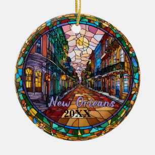 Custom New Orleans Bourbon Street Dated  Ceramic Ornament