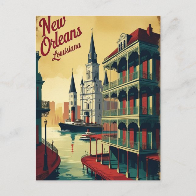 Custom New Orleans Louisiana Travel Art Vintage Postcard (Front)