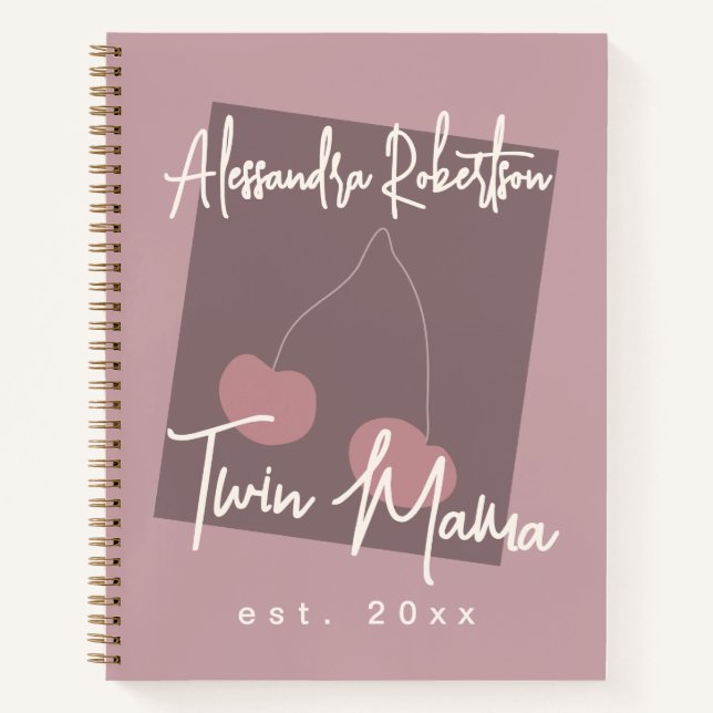 Custom New Twin Mama Cute Dusty Rose Whimsical  Notebook (Front)