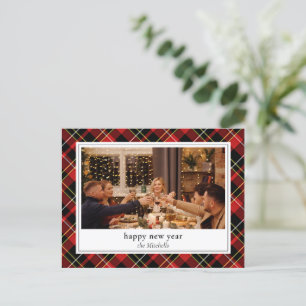 Custom New Year Chic Red Black White Yellow Plaid Postcard