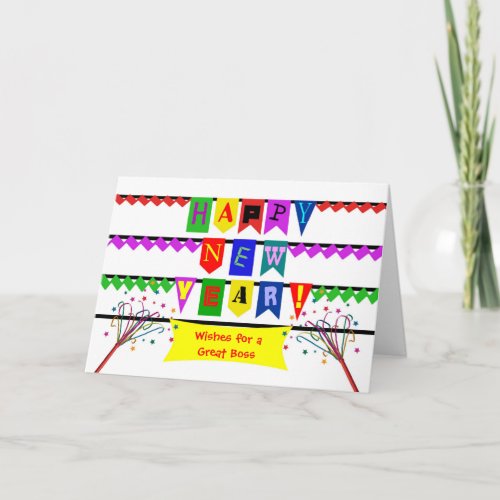 Custom New Year for a Great Boss Colorful Flag Holiday Card
