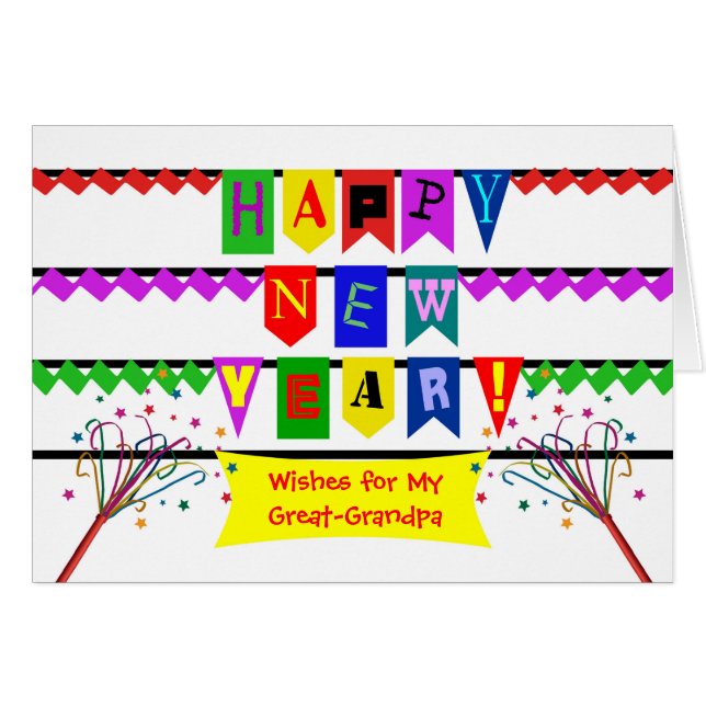 Custom New Year for Great-grandpa, Colorful Flags (Front Horizontal)
