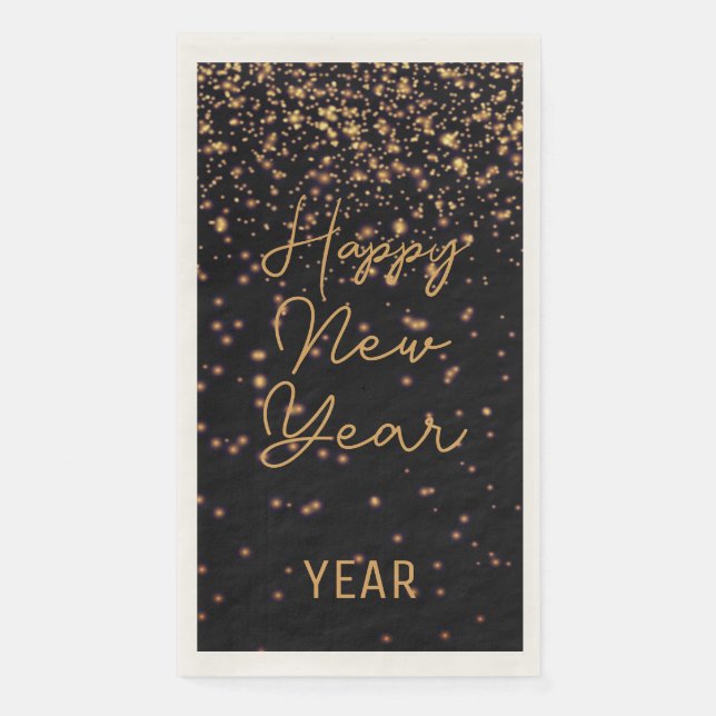 Custom New Year Glowing Silver Confetti On Black  Paper Guest Towels (Front)