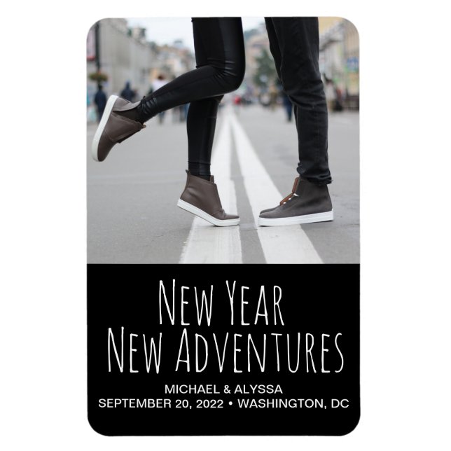 Custom New Year New Adventures Engagement Photo Magnet (Vertical)