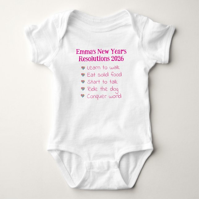 Custom New Year's Resolutions, Girl, Funny    Baby Bodysuit (Front)