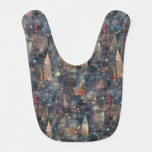 Custom New York City at New Years in Watercolors Baby Bib