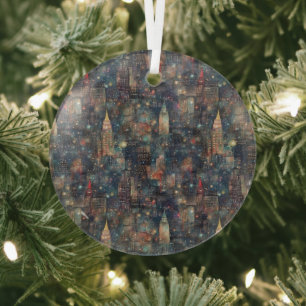Custom New York City at New Year's in Watercolors Glass Ornament