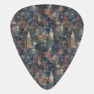 Custom New York City at New Year's in Watercolors Guitar Pick